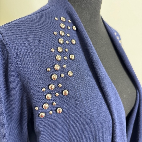 JM Collection Blue Long Sleeve Front Open Cardigan (S) - Picture 3 of 6